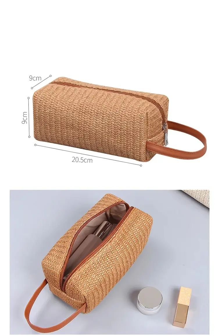 Premium woven cosmetic pouch on a boutique retail skincare shelf
